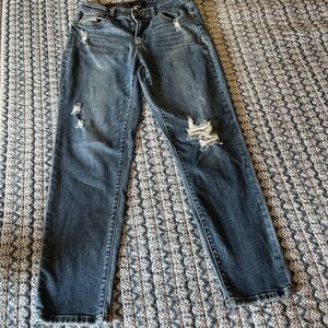 Judy Blue Distressed Straight Leg Jeans - Dark Blue